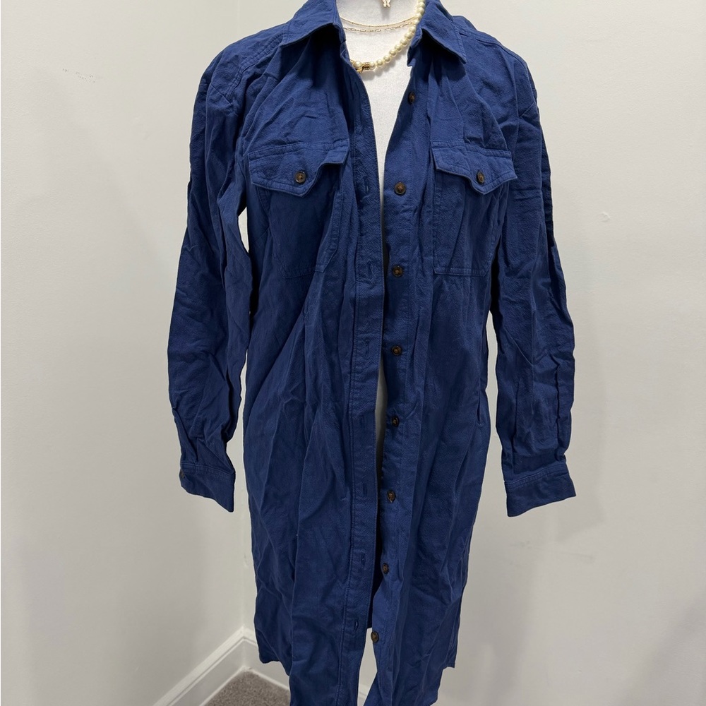 Style & Co. Navy Button-Up shirt Dress long sleeves Xs